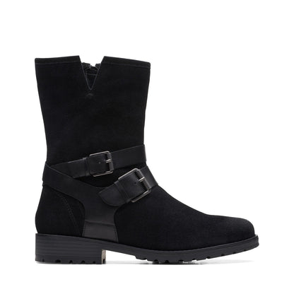 Clarks Clarkwell Mid 26168590 Womens Black Suede Zipper Casual Dress Boots