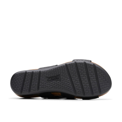 Clarks Calenne Maye 26177042 Womens Black Wide Leather Wedges Sandals Shoes