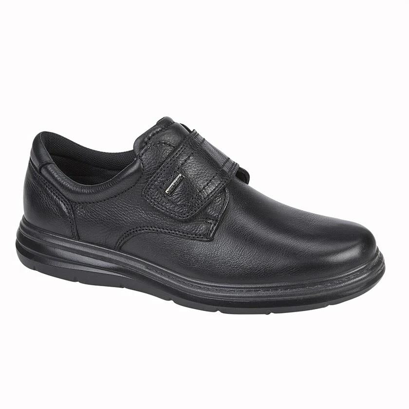 Men's Wide Fit Roamers M337 Touch Fastening Shoes - Black Leather