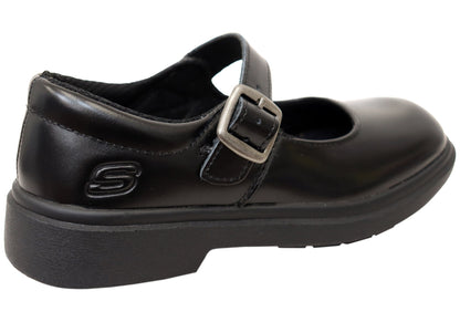 Skechers Kids Girls Leather Smooth Tracks Mary Jane School Shoes