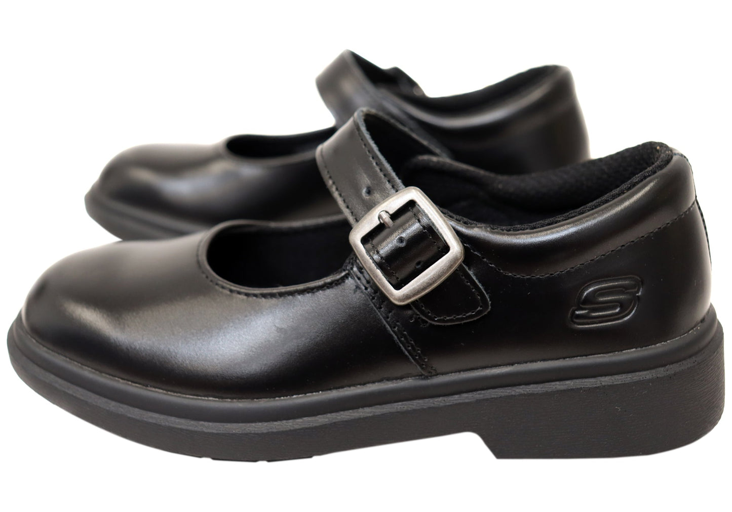 Skechers Kids Girls Leather Smooth Tracks Mary Jane School Shoes
