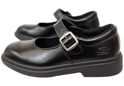 Skechers Kids Girls Leather Smooth Tracks Mary Jane School Shoes