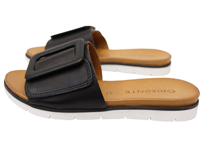 Orizonte Lunaluxe Womens Comfortable European Leather Slides Sandals