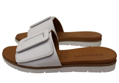 Orizonte Lunaluxe Womens Comfortable European Leather Slides Sandals