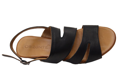Orizonte Solectra Womens Comfortable European Leather Low Heel Sandals