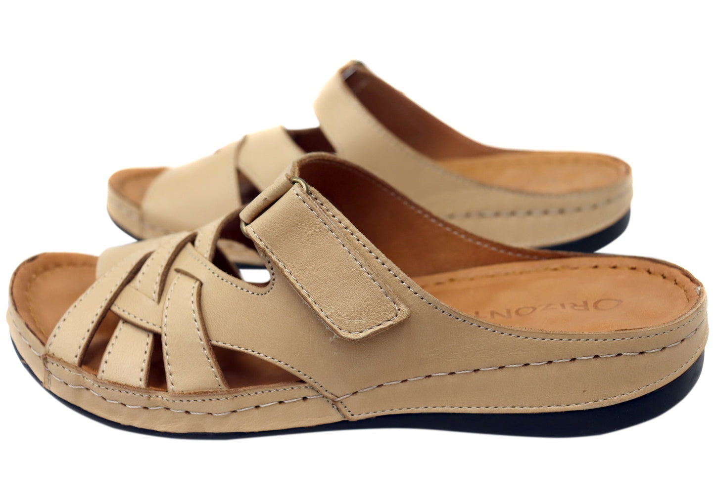Orizonte Easestride Womens Comfort European Leather Slides Sandals