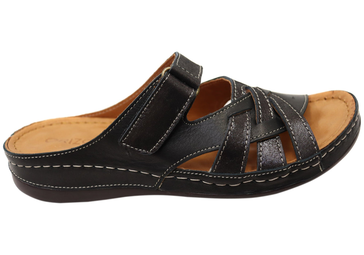 Orizonte Easestride Womens Comfort European Leather Slides Sandals