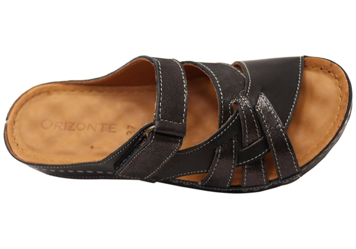 Orizonte Easestride Womens Comfort European Leather Slides Sandals