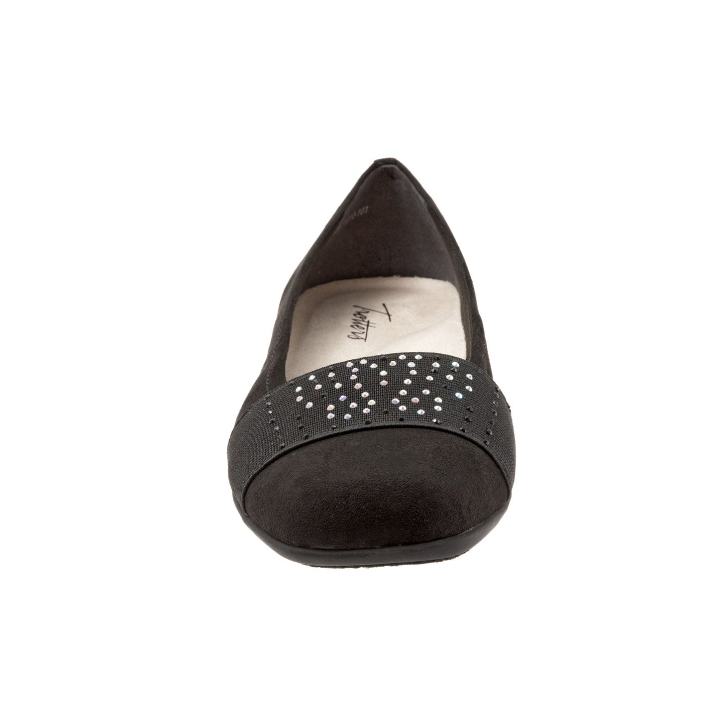 Trotters Samantha T1812-101 Womens Black Wide Leather Ballet Flats Shoes