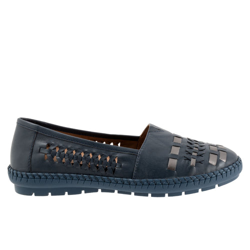 Trotters Rory T2209-449 Womens Blue Wide Leather Slip On Loafer Flats Shoes