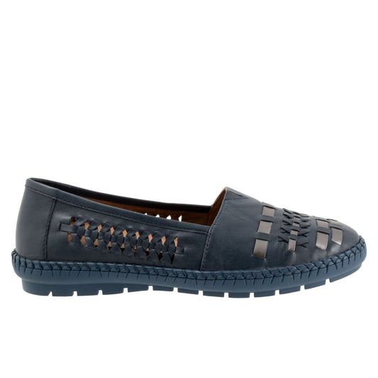 Trotters Rory T2209-449 Womens Blue Wide Leather Slip On Loafer Flats Shoes