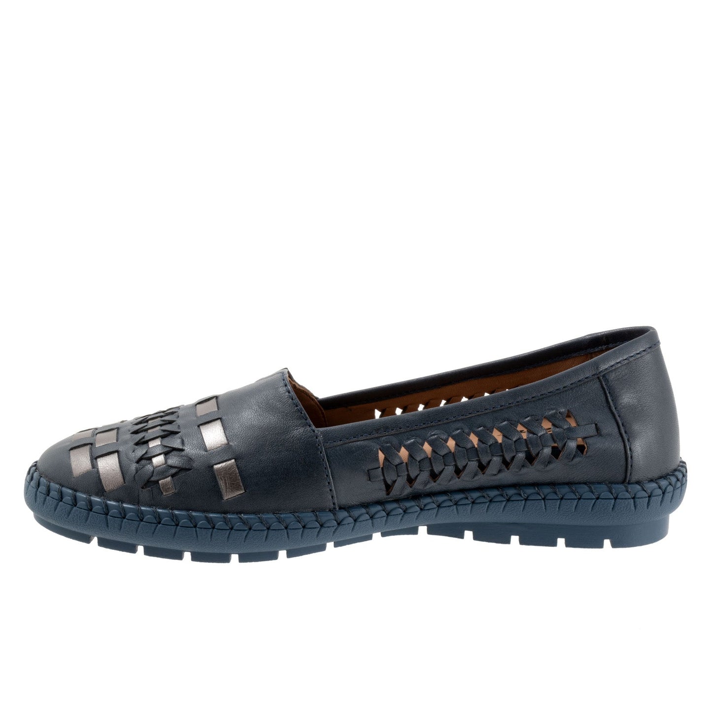 Trotters Rory T2209-449 Womens Blue Wide Leather Slip On Loafer Flats Shoes
