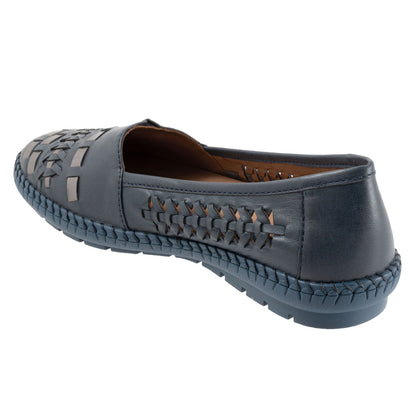 Trotters Rory T2209-449 Womens Blue Wide Leather Slip On Loafer Flats Shoes