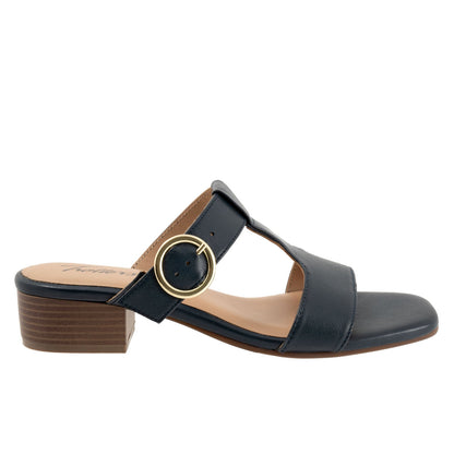 Trotters Nanna T2410-400 Womens Blue Leather Hook & Loop Heeled Sandals Shoes