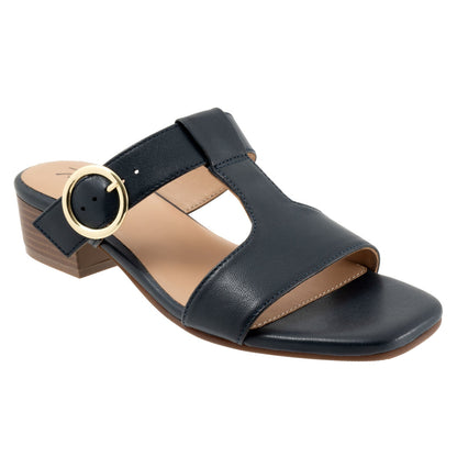 Trotters Nanna T2410-400 Womens Blue Leather Hook & Loop Heeled Sandals Shoes