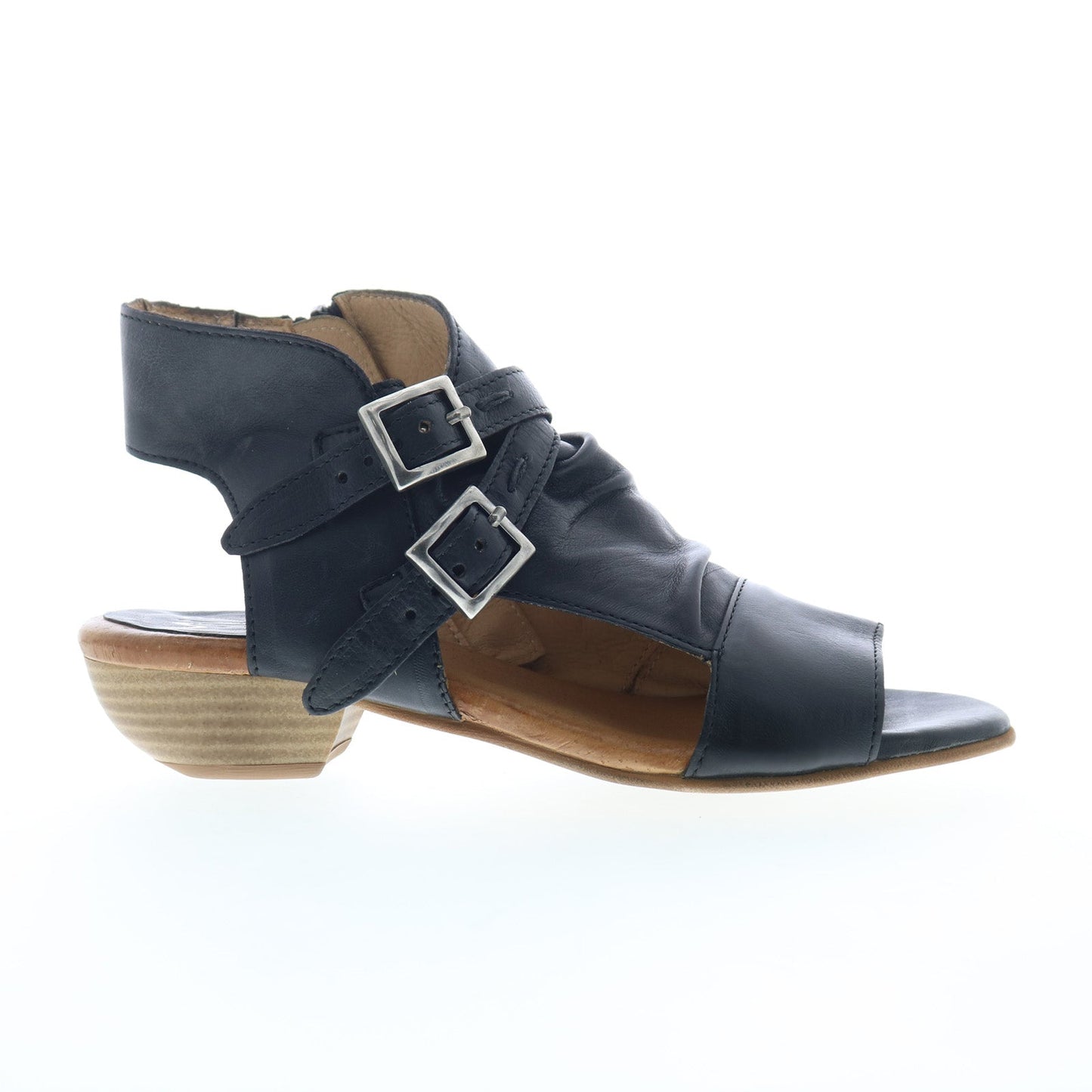 Miz Mooz Cassius Womens Black Leather Zipper Heeled Sandals Shoes