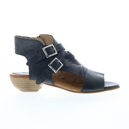 Miz Mooz Cassius Womens Black Leather Zipper Heeled Sandals Shoes