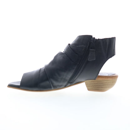 Miz Mooz Cassius Womens Black Leather Zipper Heeled Sandals Shoes