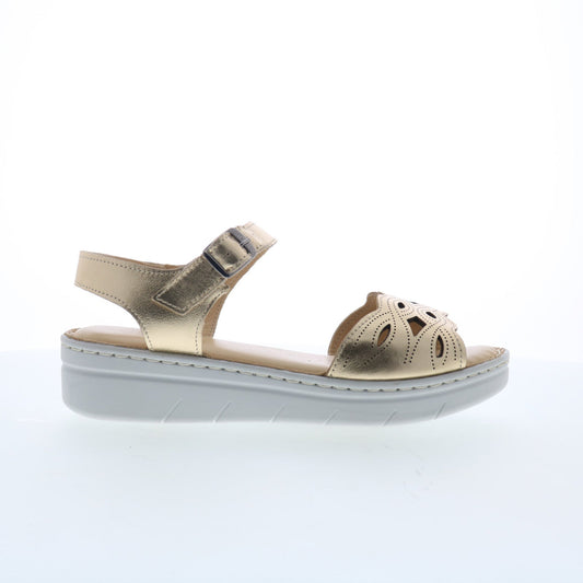 Miz Mooz Elm Womens Gold Leather Hook & Loop Strap Sandals Shoes