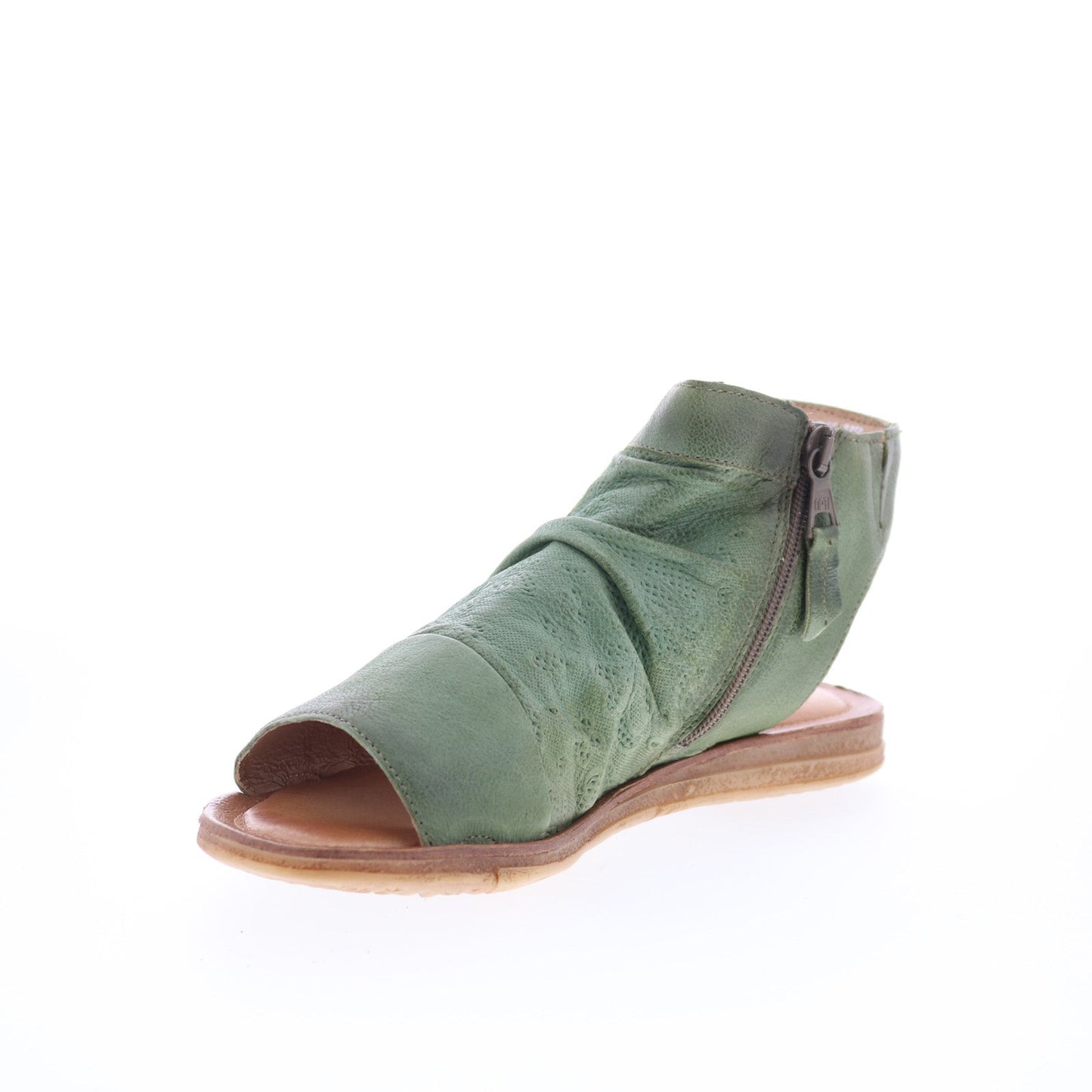 Miz Mooz Flaire Womens Green Leather Zipper Strap Sandals Shoes