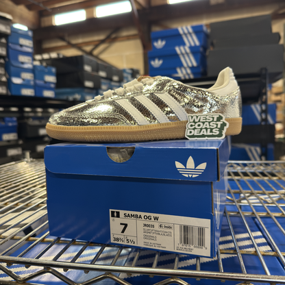 Adidas Originals Women's Cracked Leather Samba OG Sneakers, Silver, JR0035