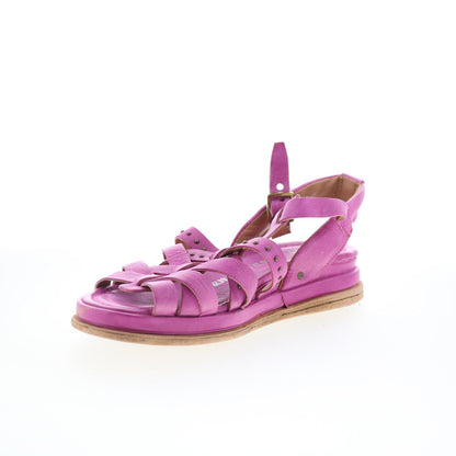 A.S. 98 Satchel Womens Purple Leather Hook & Loop Strap Sandals Shoes