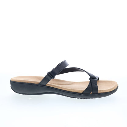 Trotters Raja T2108-001 Womens Black Leather Strap Strap Sandals Shoes