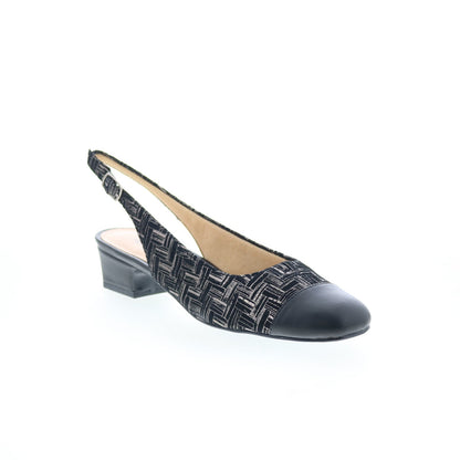 Trotters Dea T7001-013 Womens Black Narrow Leather Slingback Heels Shoes