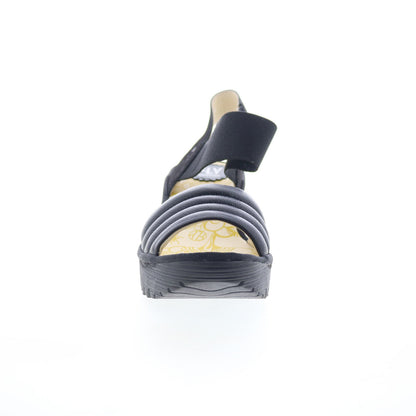 Fly London Yiko YIKO414FLY-000 Womens Black Leather Wedges Sandals Shoes
